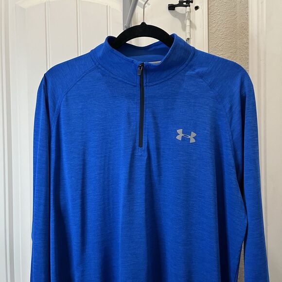 Under Armour Pullover Mens L Large Blue Long Sleeve Quarter Zip Mock Training - Picture 2 of 10